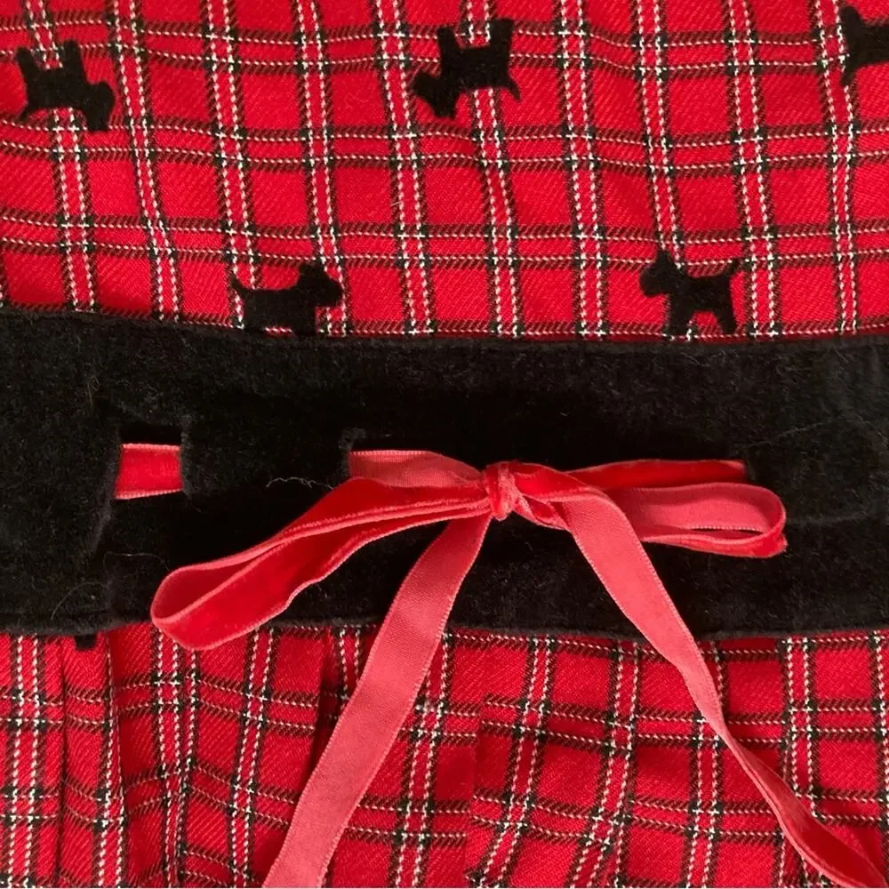 Samantha Says Red Tartan Plaid Velvet Scottie Dogs Button Back Tie Formal Dress